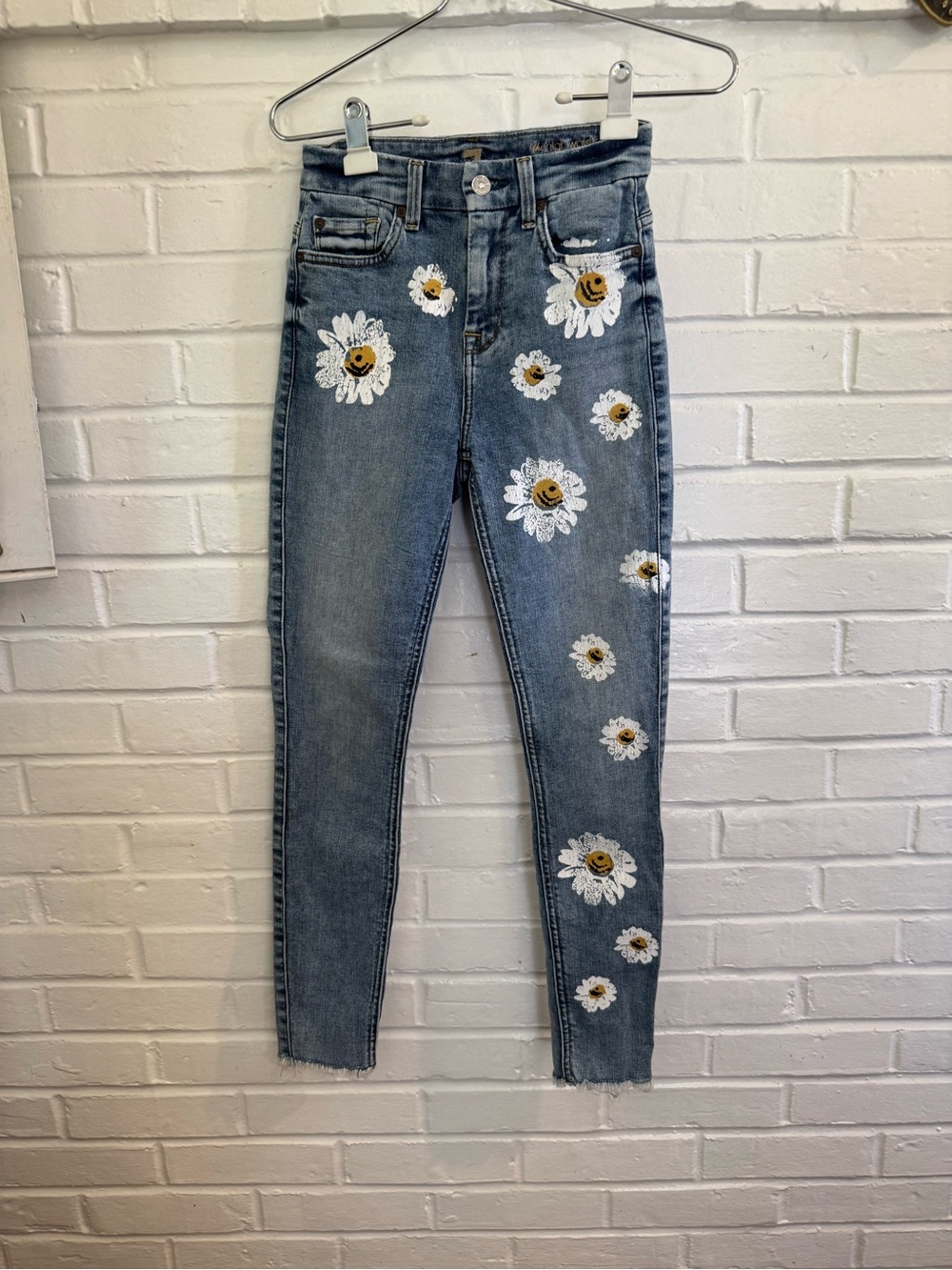 7 for all Mankind Denim Daisy Embroidered High-Rise Skinny Jeans - Light Blue